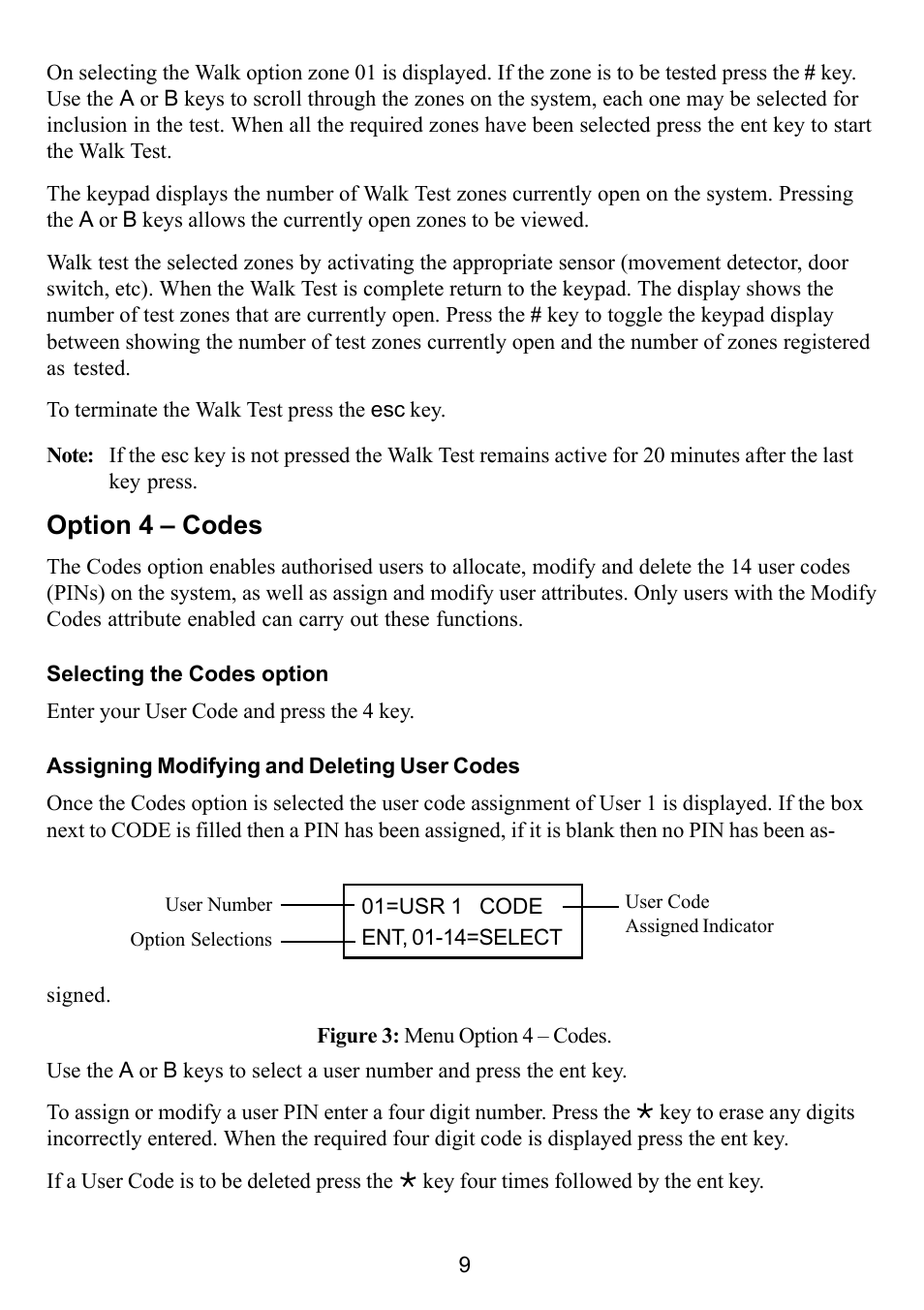 Option 4 – codes | Honeywell Galaxy 16 Plus User Manual | Page 19 / 30