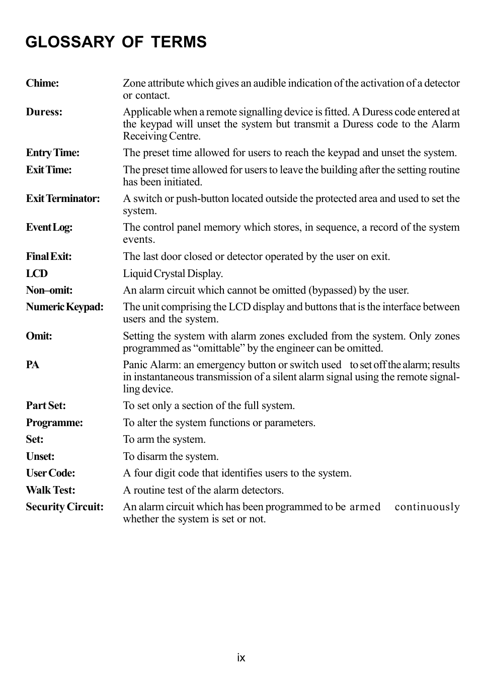 Glossary of terms | Honeywell Galaxy 16 Plus User Manual | Page 9 / 30