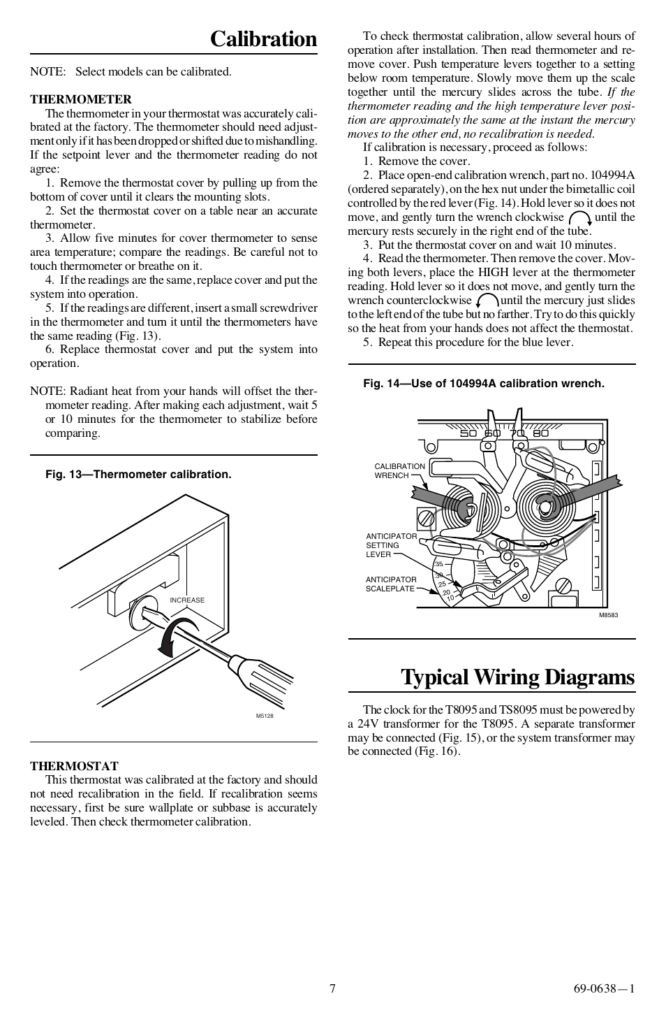 Calibration, Typical wiring diagrams | Honeywell 191108AC User Manual | Page 7 / 8