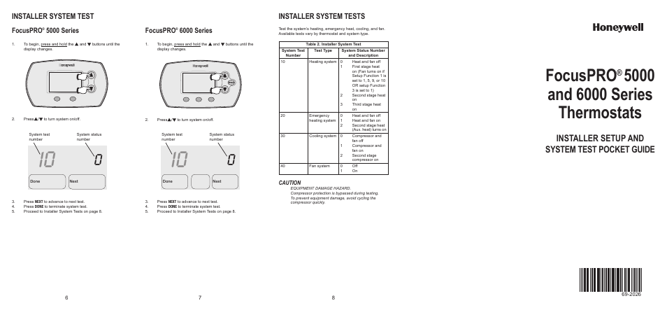 Honeywell FocusPRO TH5000 Series User Manual | 2 pages