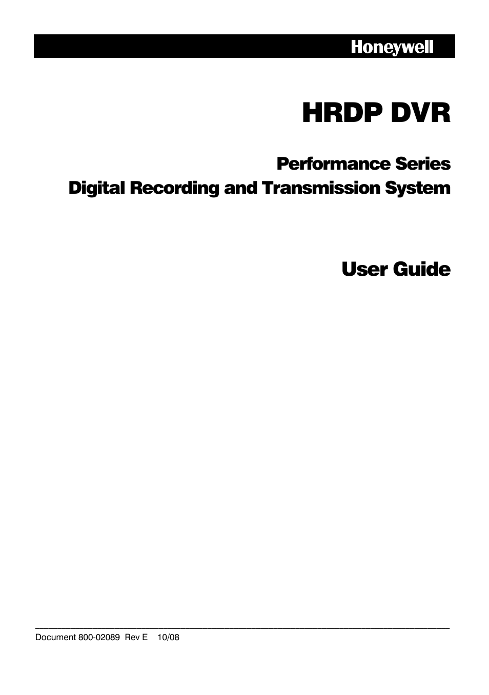 Honeywell HRDP DVR User Manual | 100 pages