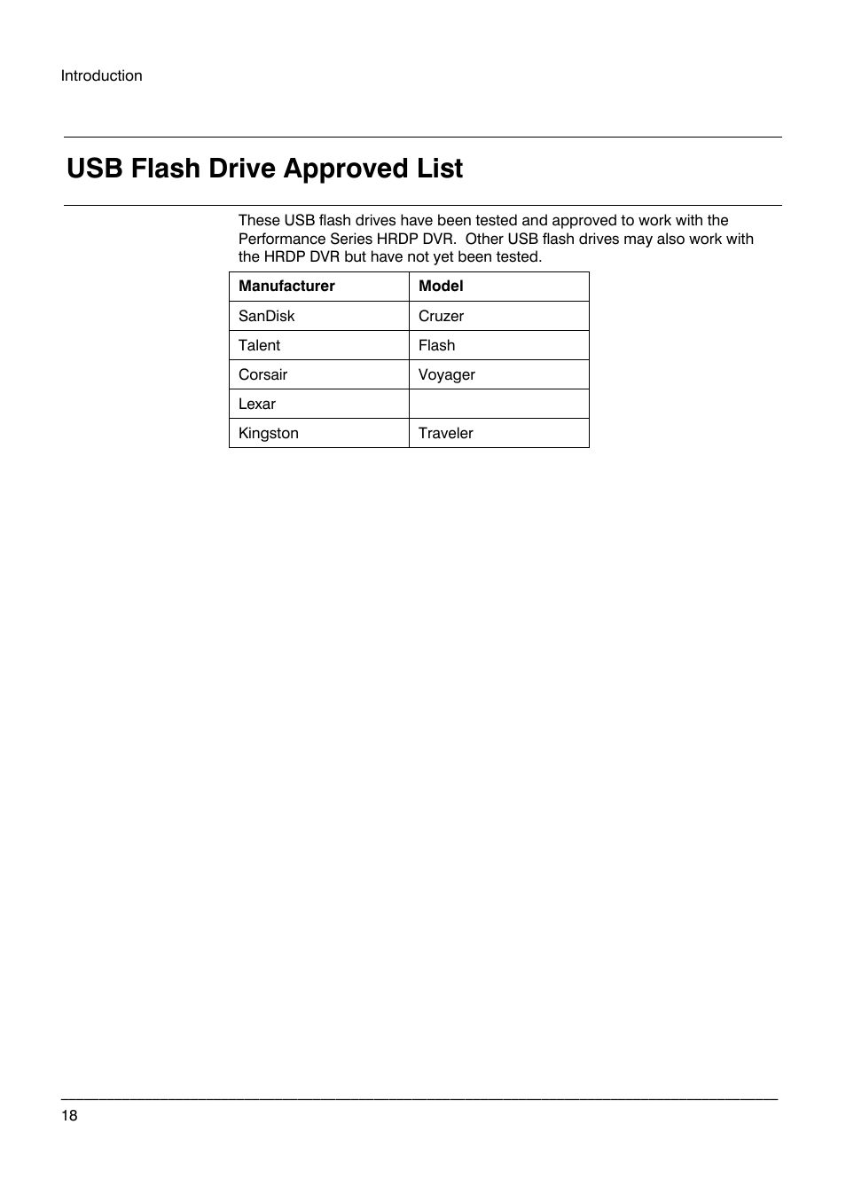 Usb flash drive approved list | Honeywell HRDP DVR User Manual | Page 18 / 100