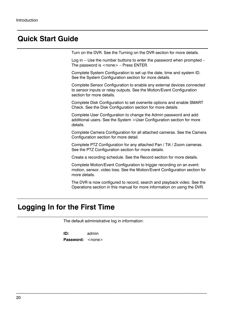 Quick start guide, Logging in for the first time | Honeywell HRDP DVR User Manual | Page 20 / 100