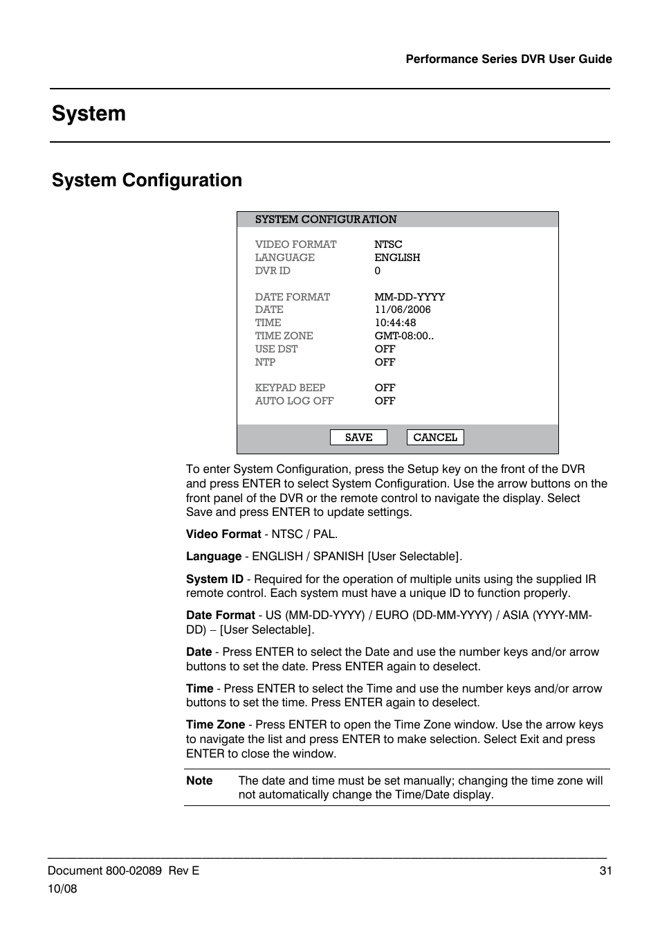 System, System configuration | Honeywell HRDP DVR User Manual | Page 31 / 100