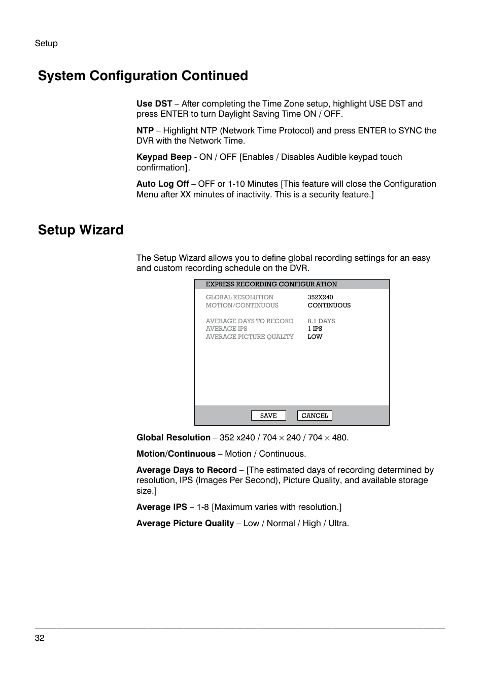 System configuration continued, Setup wizard | Honeywell HRDP DVR User Manual | Page 32 / 100