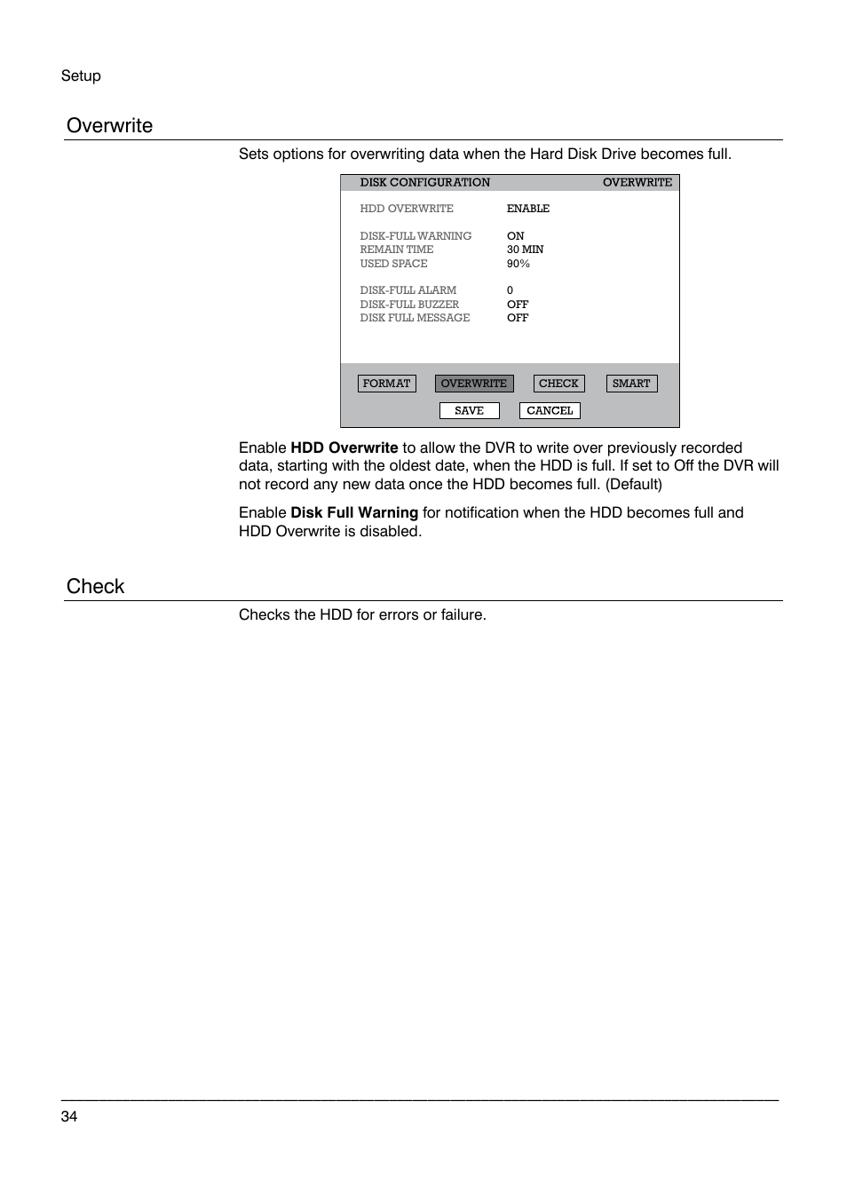 Overwrite, Check | Honeywell HRDP DVR User Manual | Page 34 / 100