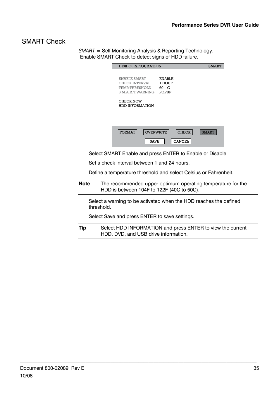 Smart check | Honeywell HRDP DVR User Manual | Page 35 / 100