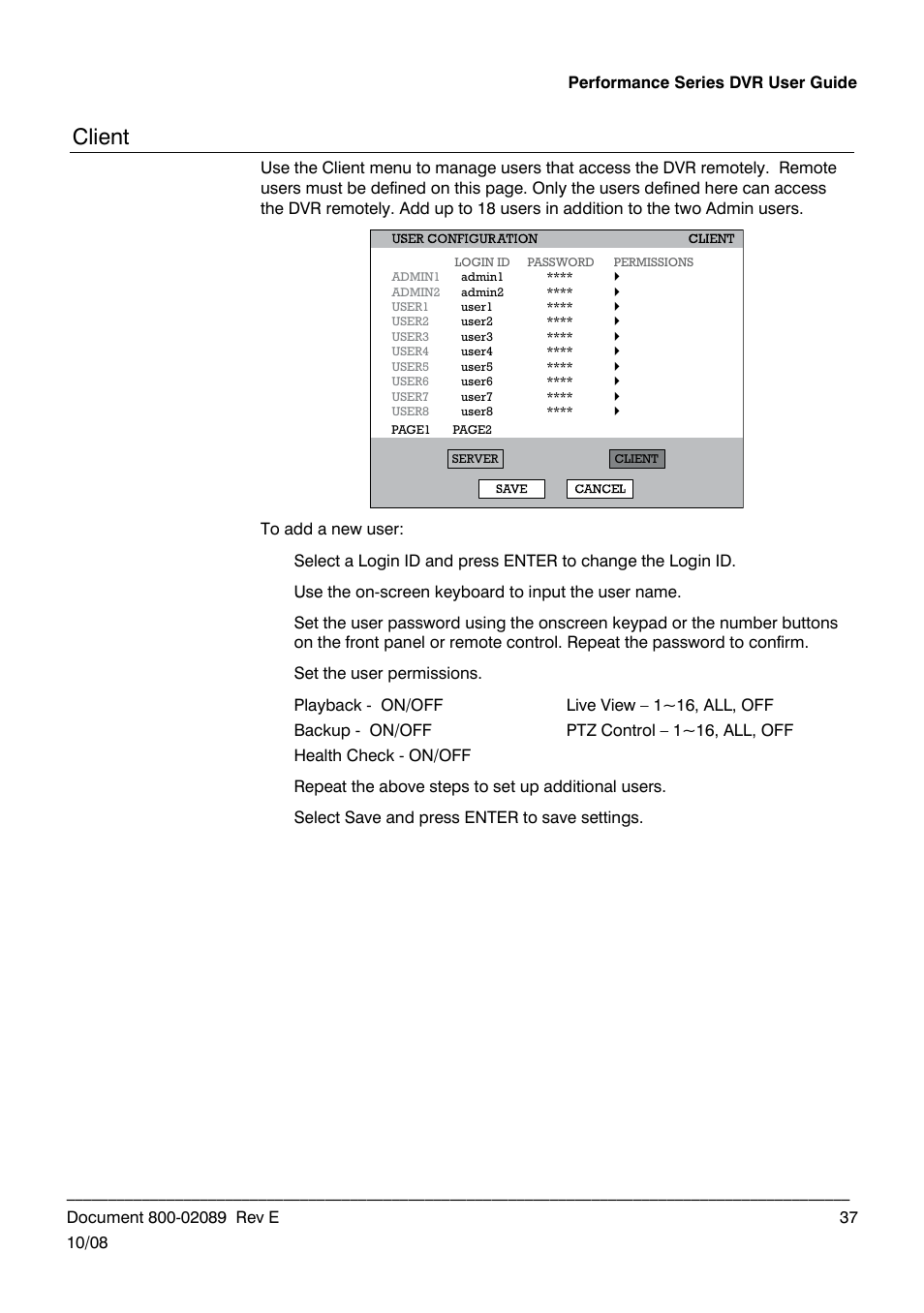 Client | Honeywell HRDP DVR User Manual | Page 37 / 100