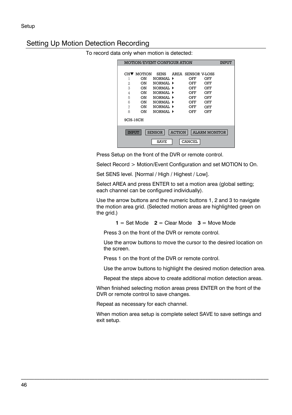 Setting up motion detection recording | Honeywell HRDP DVR User Manual | Page 46 / 100