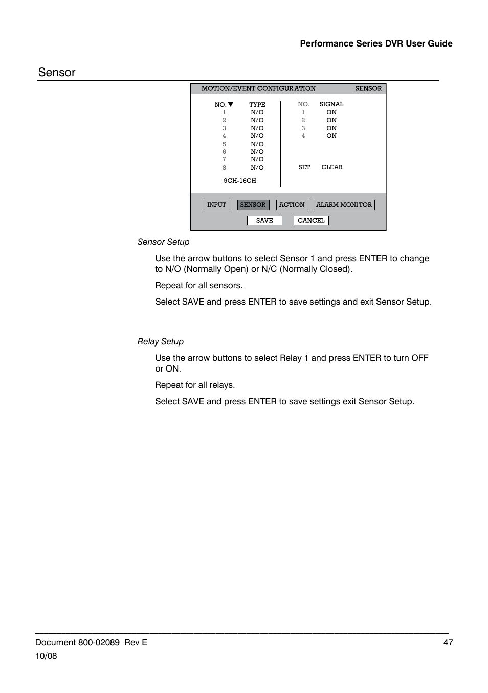 Sensor | Honeywell HRDP DVR User Manual | Page 47 / 100