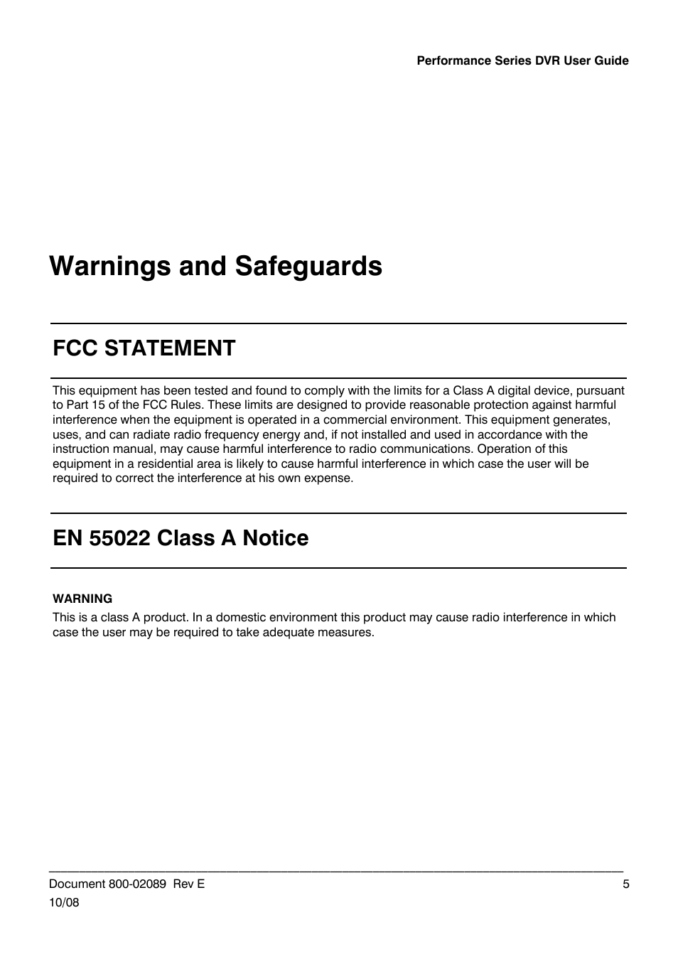 Warnings and safeguards, Fcc statement | Honeywell HRDP DVR User Manual | Page 5 / 100