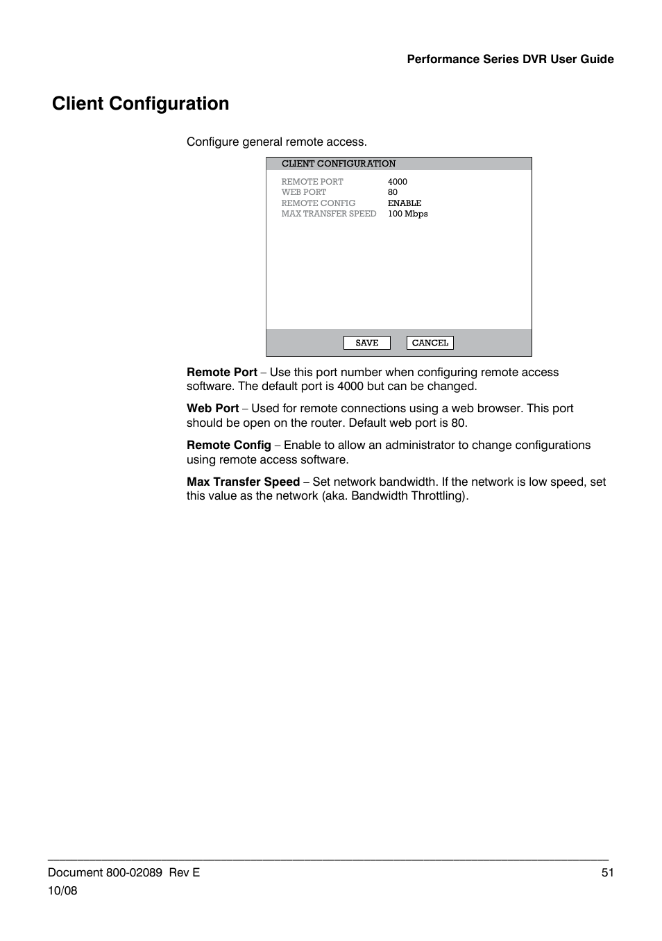 Client configuration | Honeywell HRDP DVR User Manual | Page 51 / 100