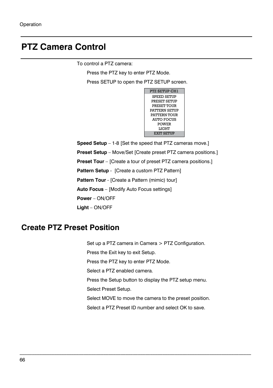 Ptz camera control, Create ptz preset position | Honeywell HRDP DVR User Manual | Page 66 / 100