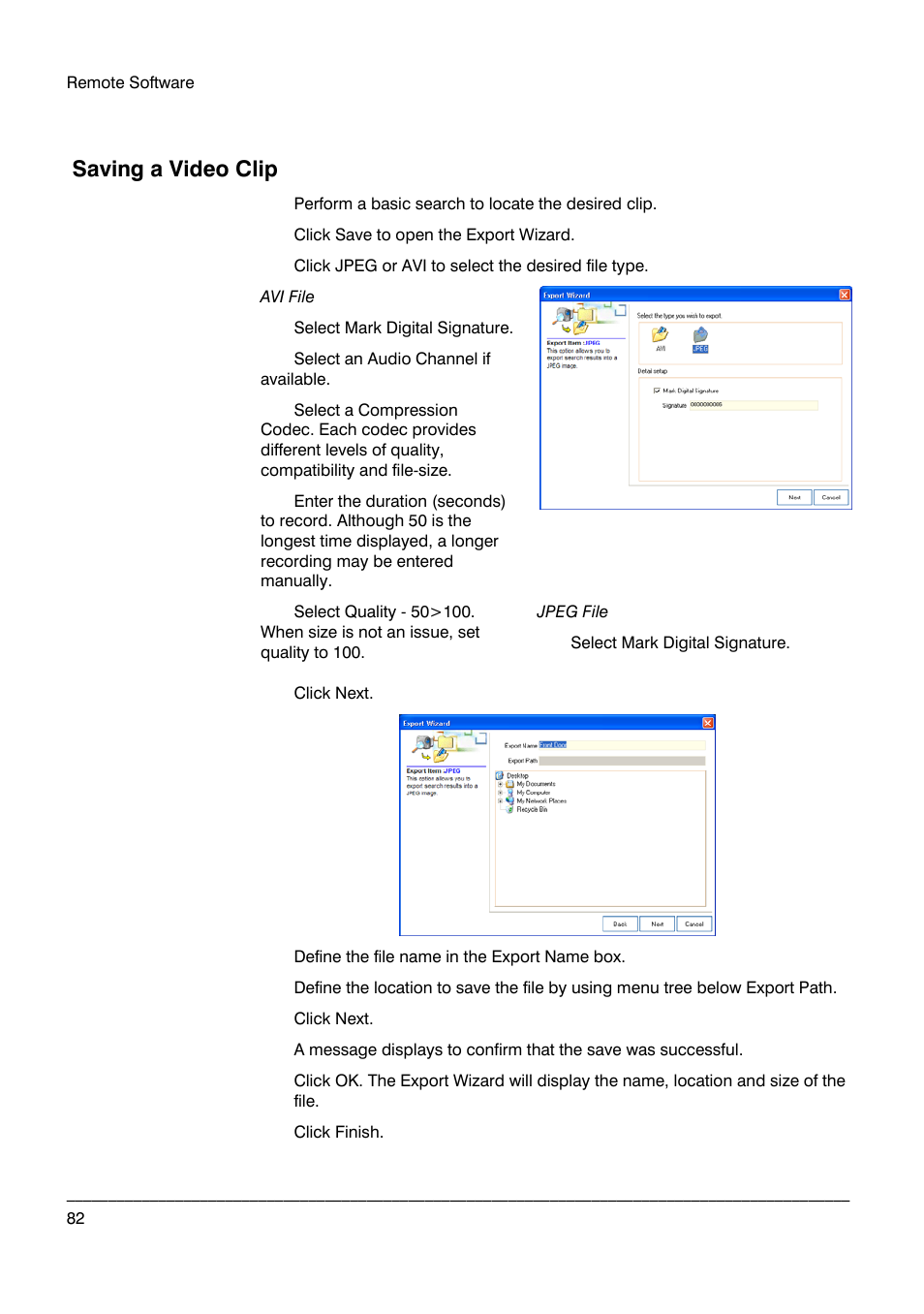 Saving a video clip | Honeywell HRDP DVR User Manual | Page 82 / 100