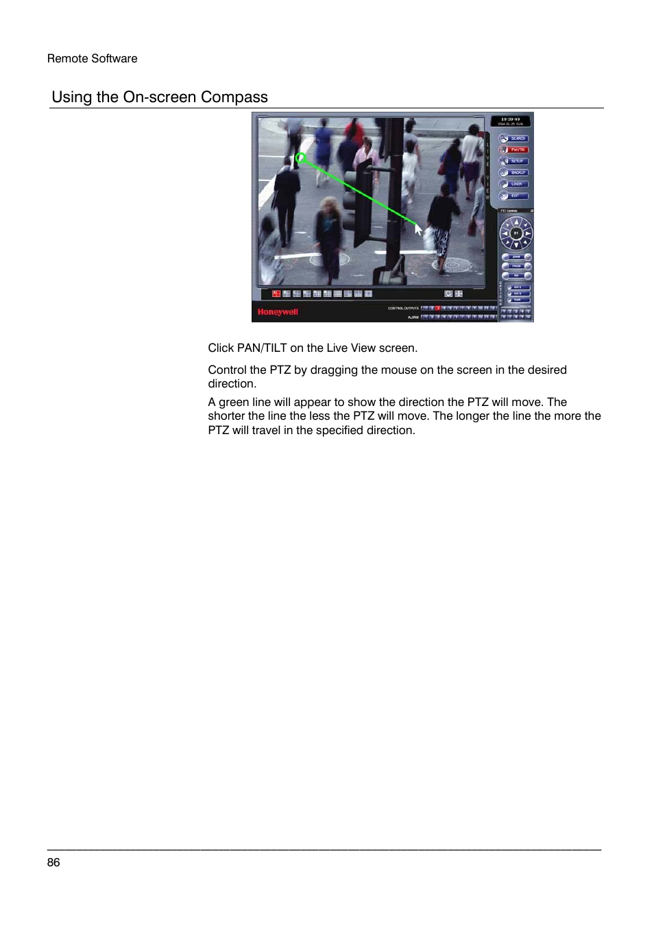 Using the on-screen compass | Honeywell HRDP DVR User Manual | Page 86 / 100