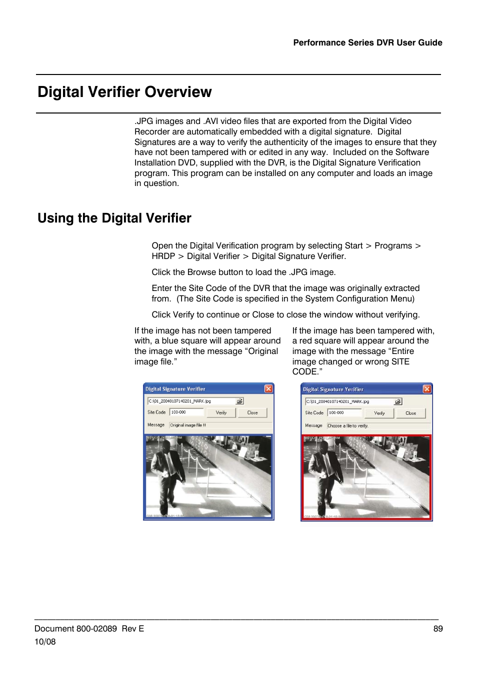 Digital verifier overview, Using the digital verifier | Honeywell HRDP DVR User Manual | Page 89 / 100