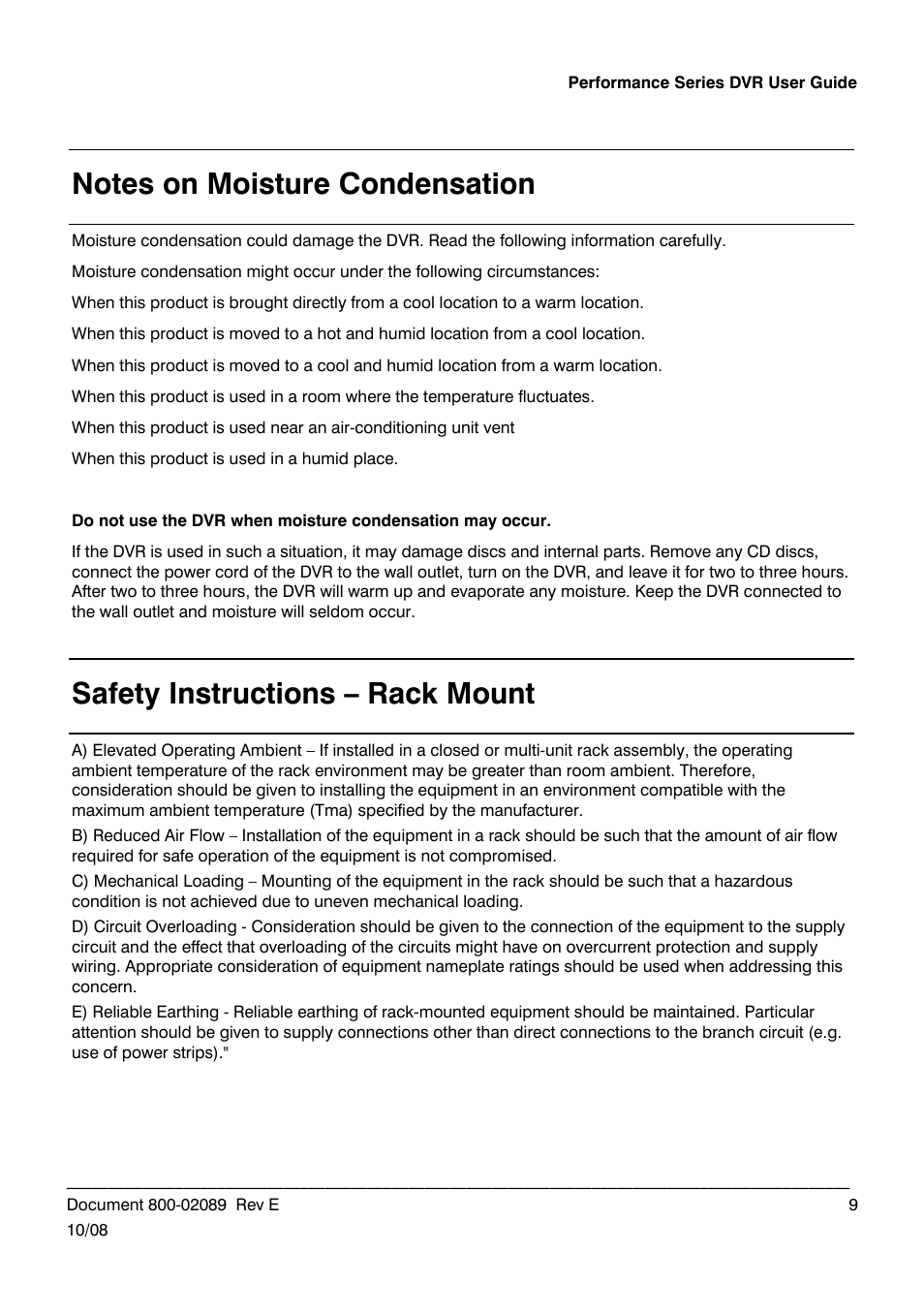 Safety instructions – rack mount | Honeywell HRDP DVR User Manual | Page 9 / 100