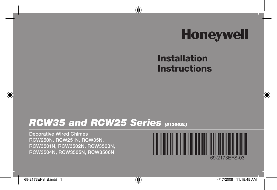 Honeywell RCW25 User Manual | 68 pages