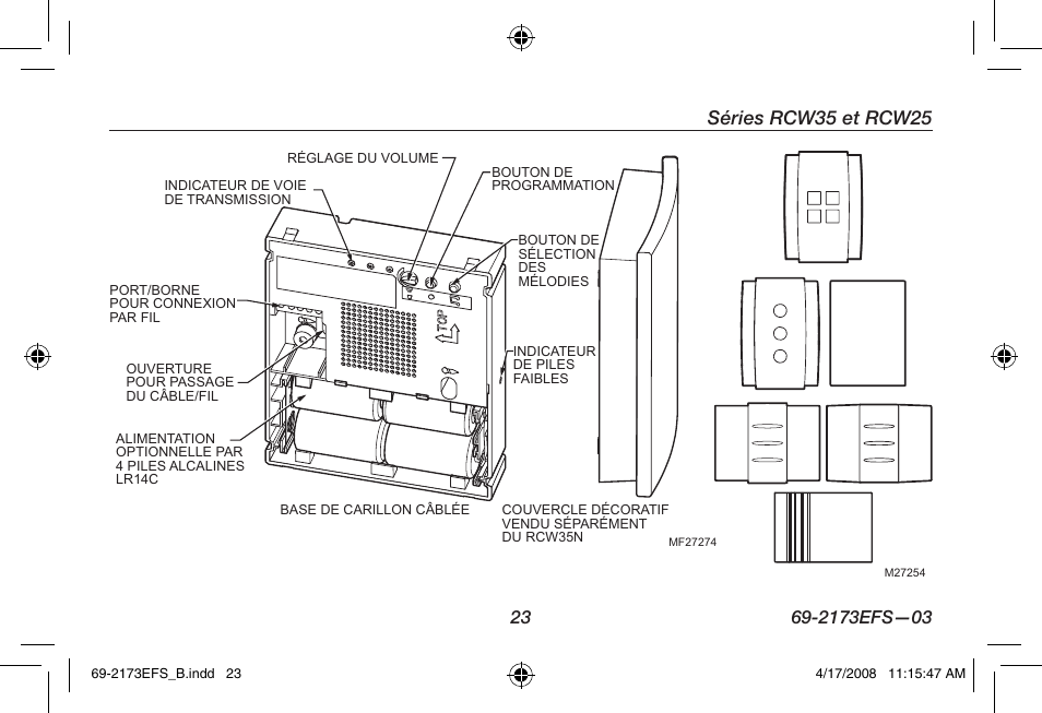 Séries rcw35 et rcw25 | Honeywell RCW25 User Manual | Page 25 / 68