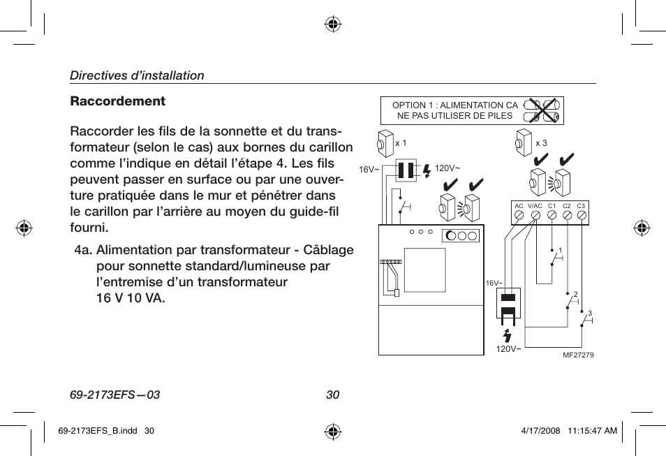 Directives d’installation | Honeywell RCW25 User Manual | Page 32 / 68