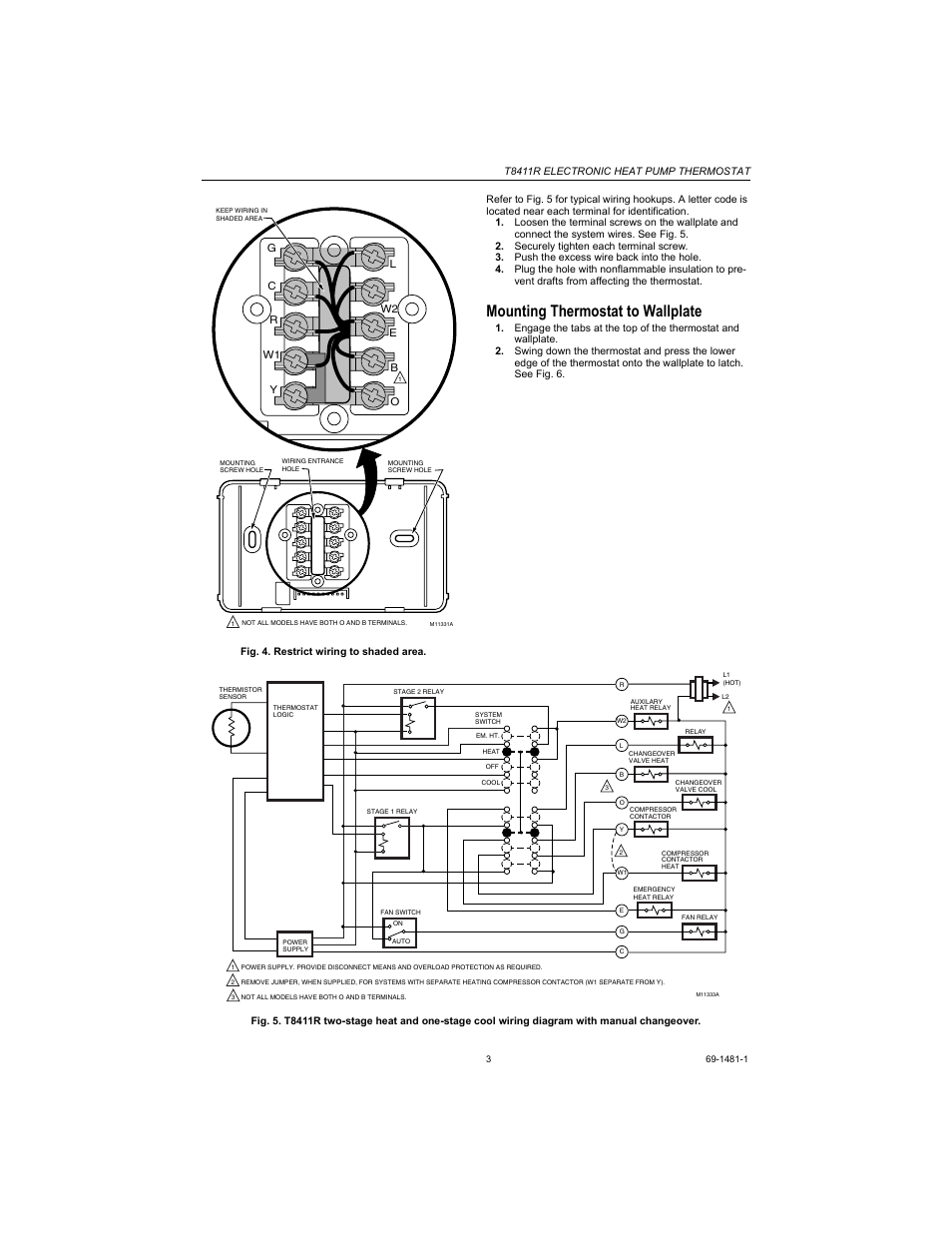 Mounting thermostat to wallplate | Honeywell HEAT PUMP THERMOSTAT T8411R User Manual | Page 3 / 6