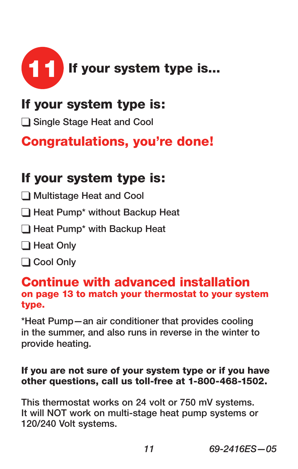 If your system type is, Continue with advanced installation | Honeywell RTH6350 User Manual | Page 13 / 64