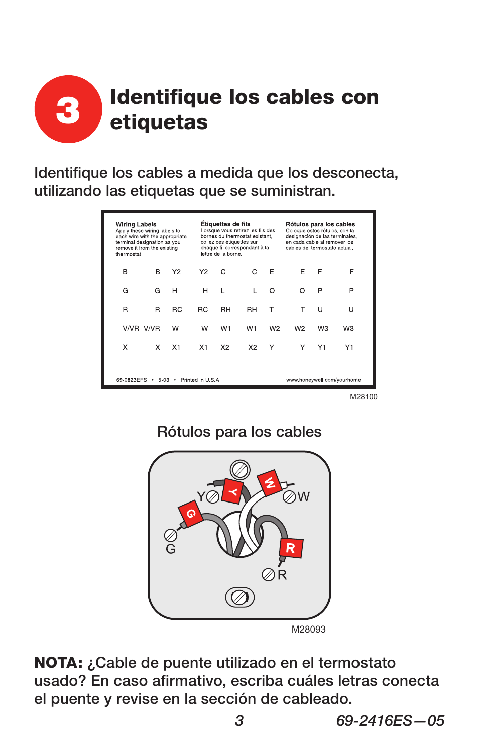 Identifique los cables con etiquetas | Honeywell RTH6350 User Manual | Page 37 / 64