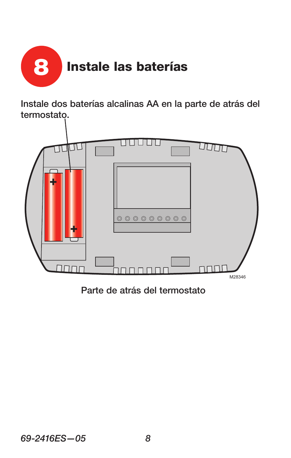 Instale las baterías | Honeywell RTH6350 User Manual | Page 42 / 64