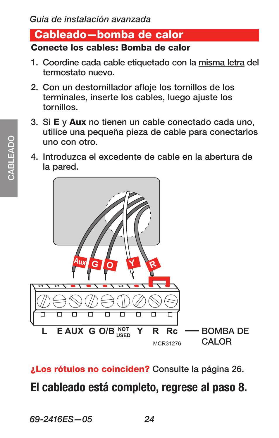 El cableado está completo, regrese al paso 8, About your new thermostat, Cableado—bomba de calor | Honeywell RTH6350 User Manual | Page 58 / 64