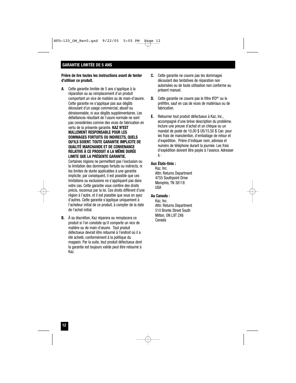 Honeywell HFD-120 User Manual | Page 12 / 20