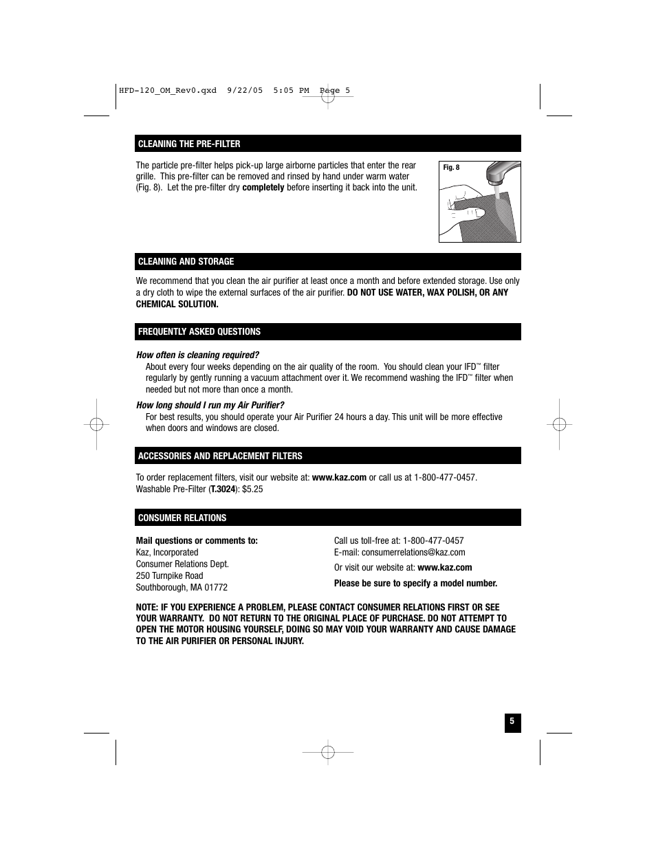 Honeywell HFD-120 User Manual | Page 5 / 20