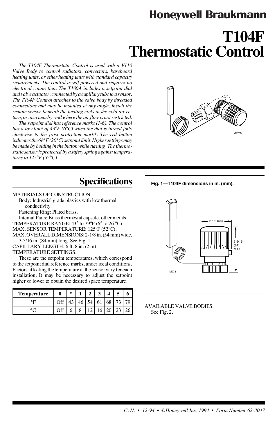 Honeywell T104F User Manual | 6 pages