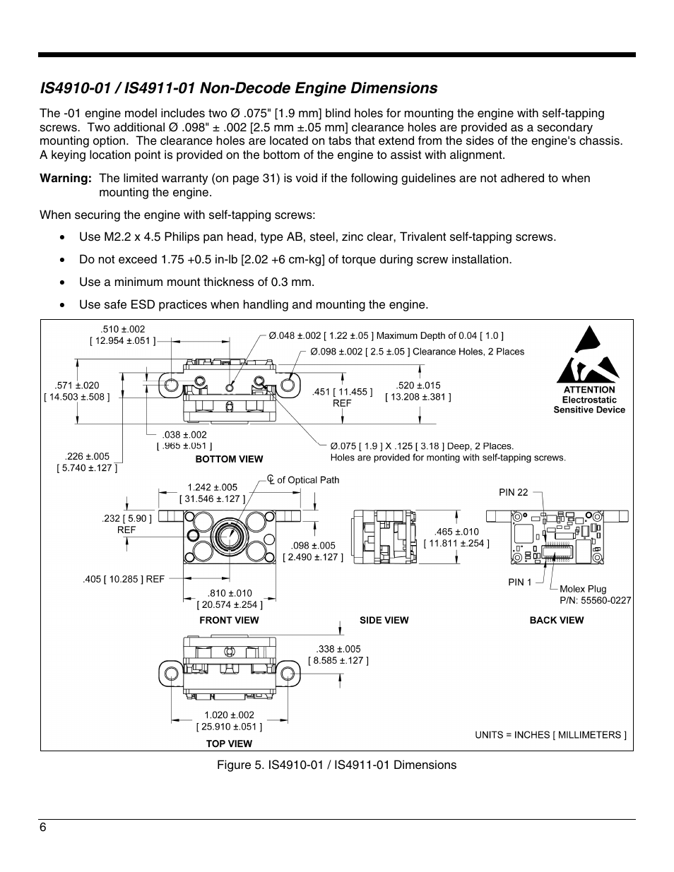 Is4910-01 / is4911-01 non-decode engine dimensions | Honeywell IS4911 User Manual | Page 10 / 42