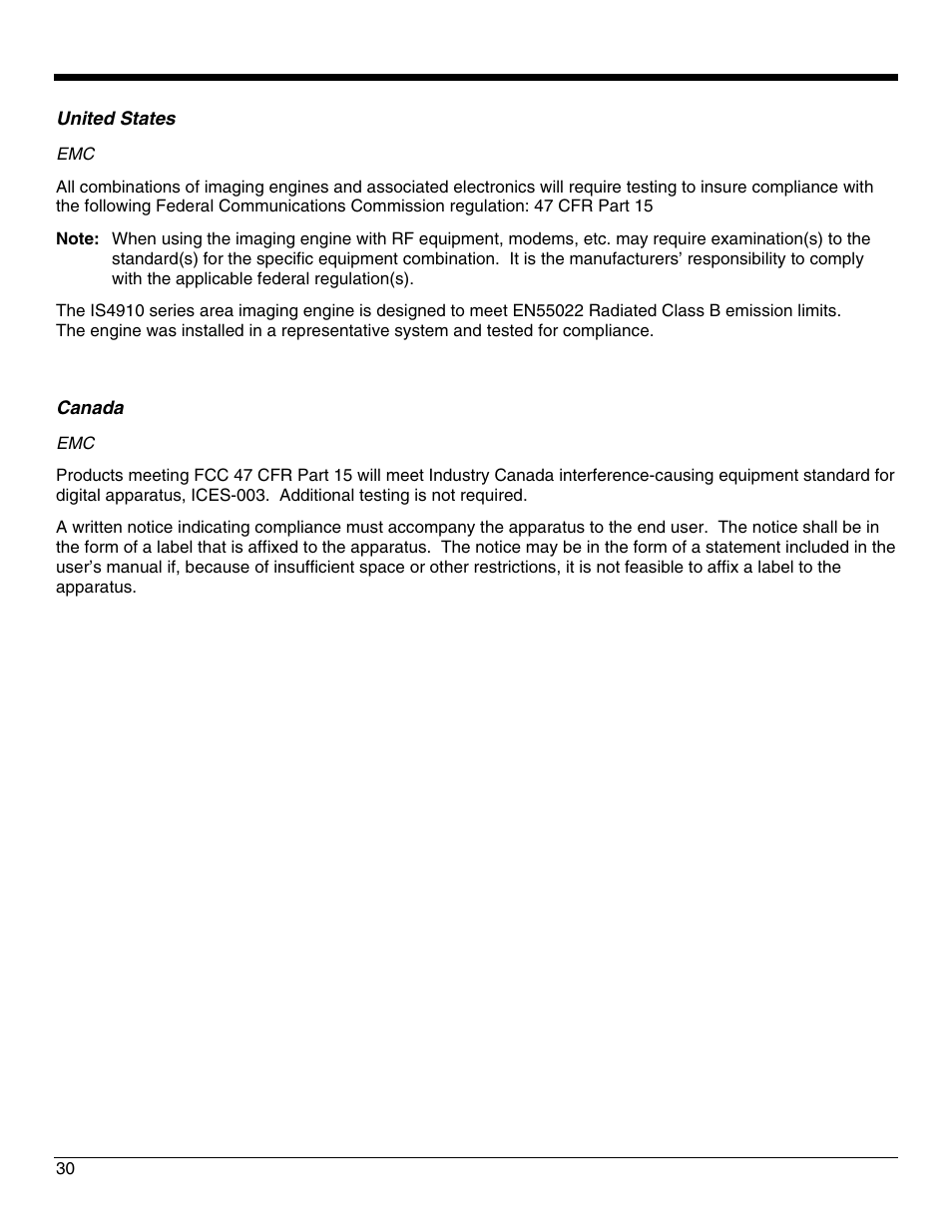 United states, Canada | Honeywell IS4911 User Manual | Page 34 / 42