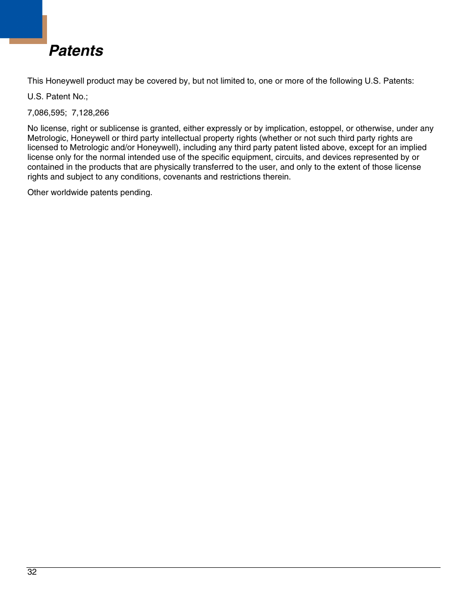 Patents | Honeywell IS4911 User Manual | Page 36 / 42