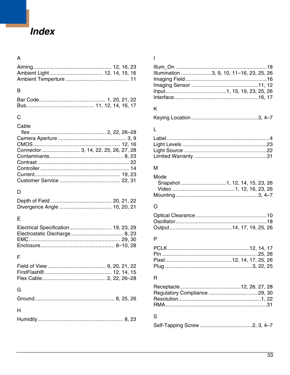Index | Honeywell IS4911 User Manual | Page 37 / 42