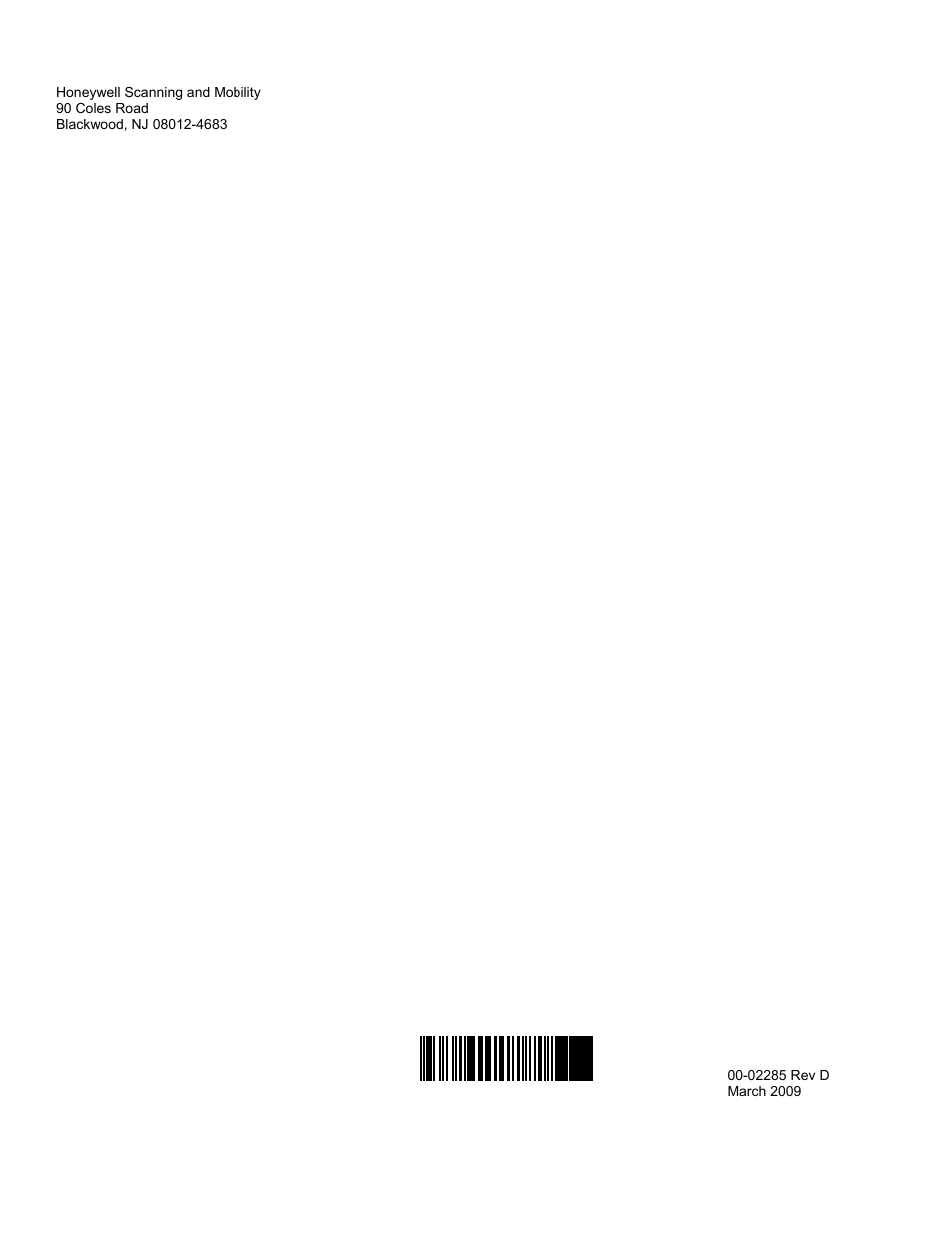 02285 rev d, march 2008 | Honeywell IS4911 User Manual | Page 42 / 42