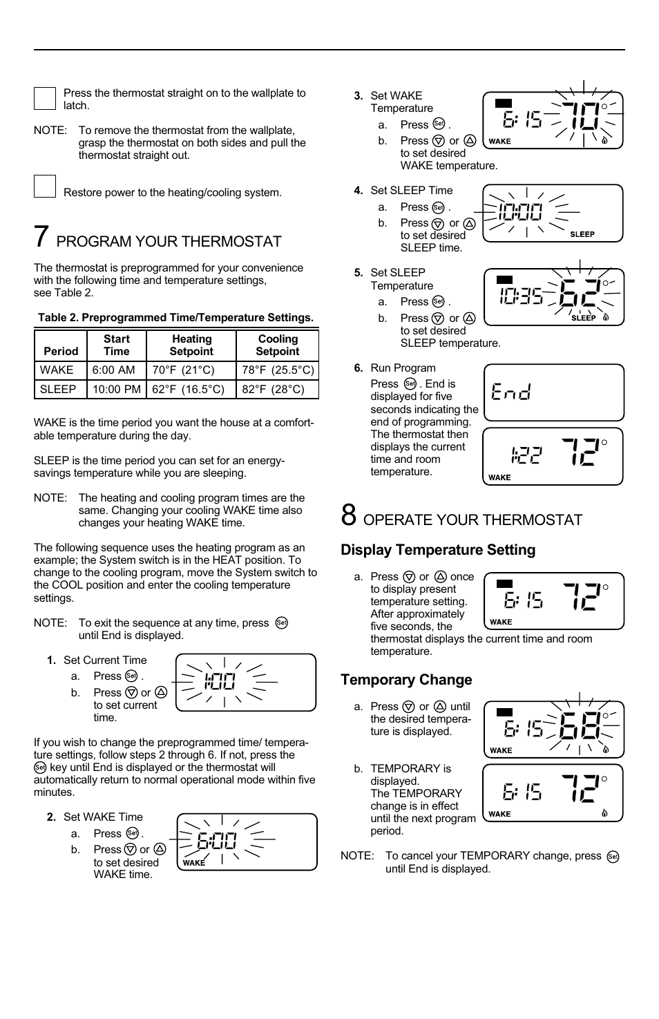 Program your thermostat, Temporary change | Honeywell CT2700 User Manual | Page 5 / 8