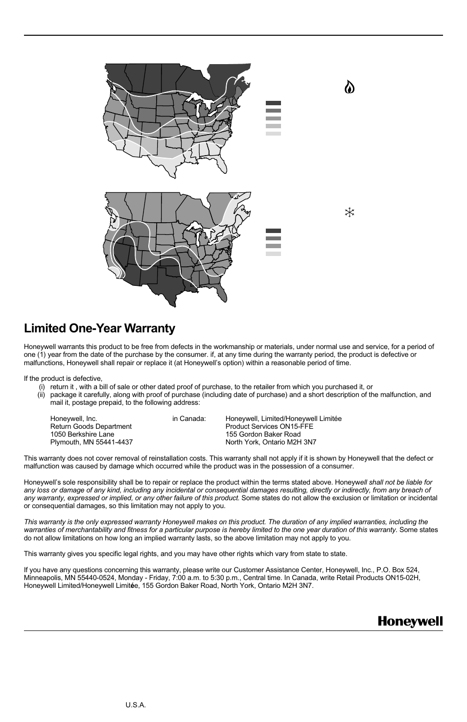 Limited one-year warranty, Ct2700 an electronic round, Programmable thermostat | Honeywell CT2700 User Manual | Page 8 / 8