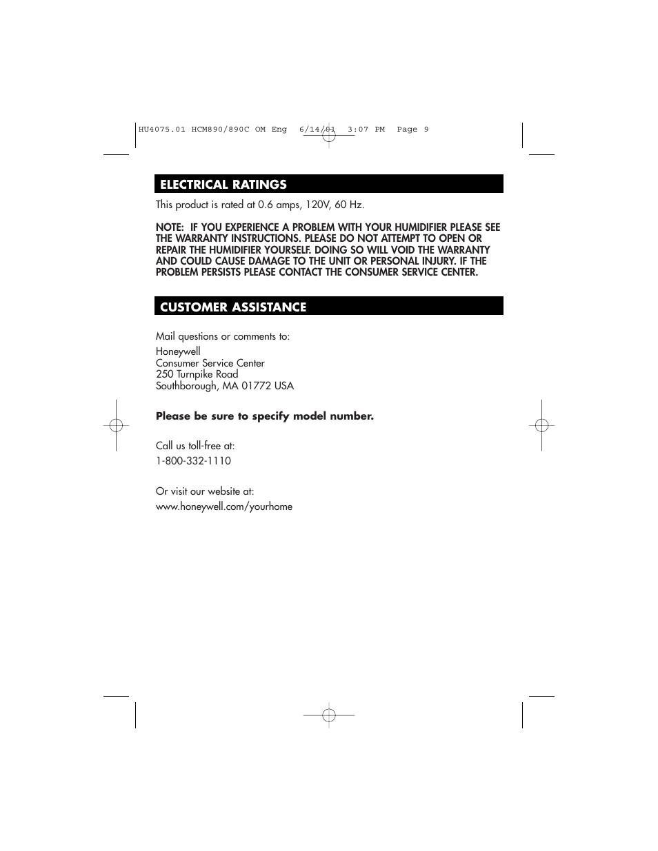 Honeywell HCM-890 User Manual | Page 9 / 36