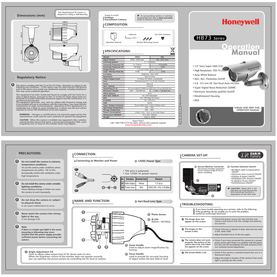 Honeywell HB73 User Manual | 1 page