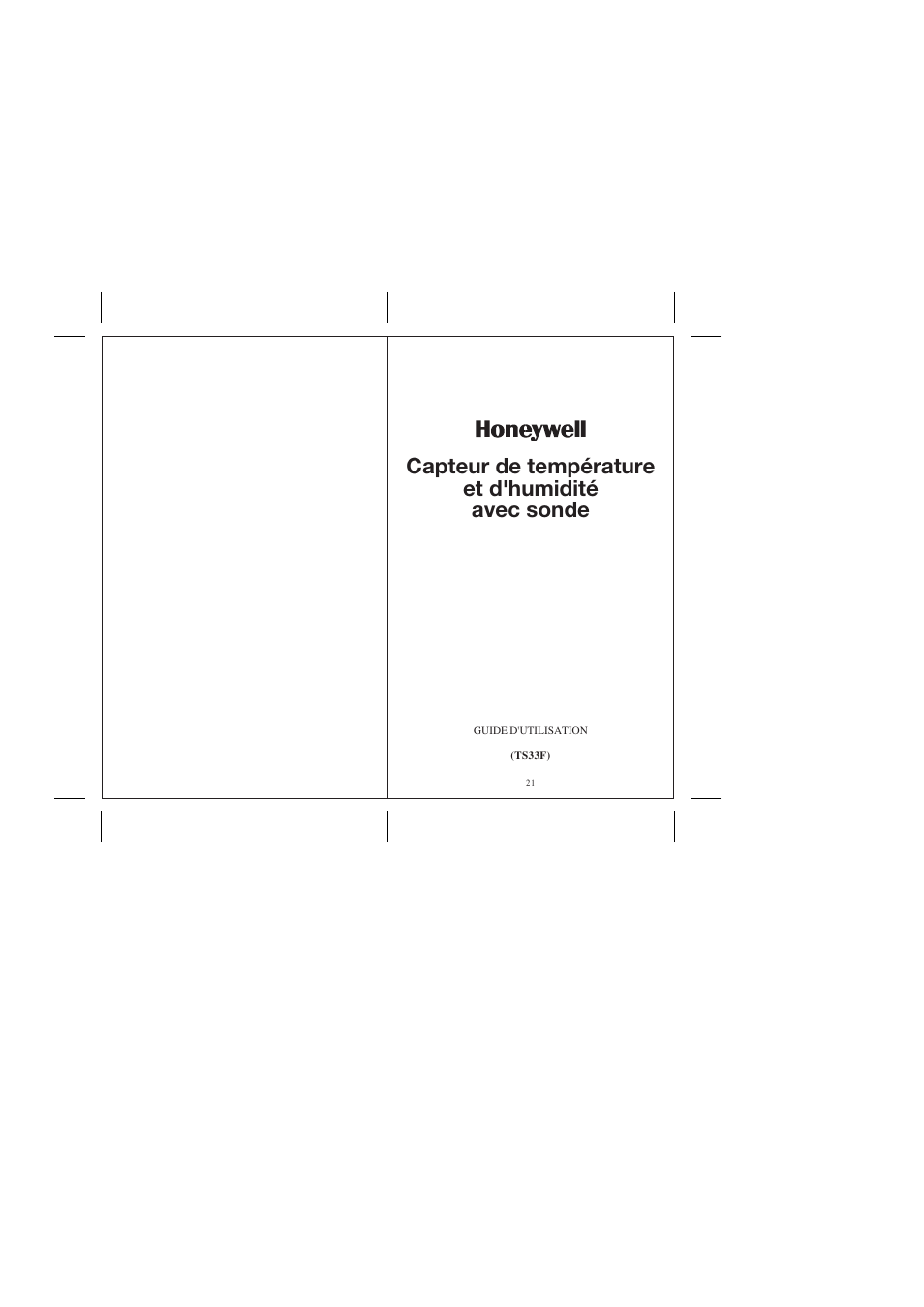 Capteur de température et d'humidité avec sonde | Honeywell TS33F User Manual | Page 13 / 18