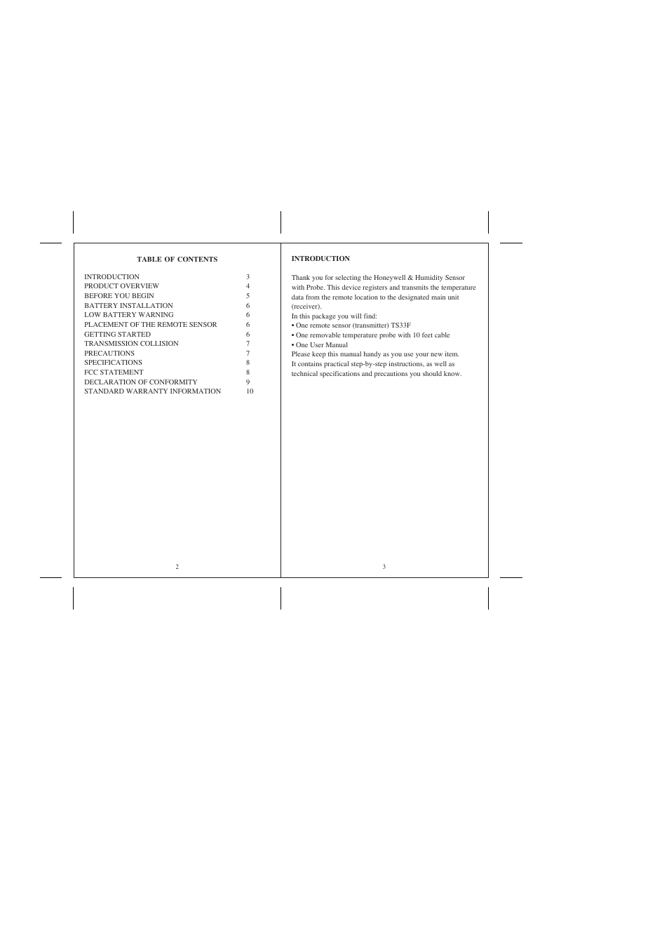 Honeywell TS33F User Manual | Page 2 / 18