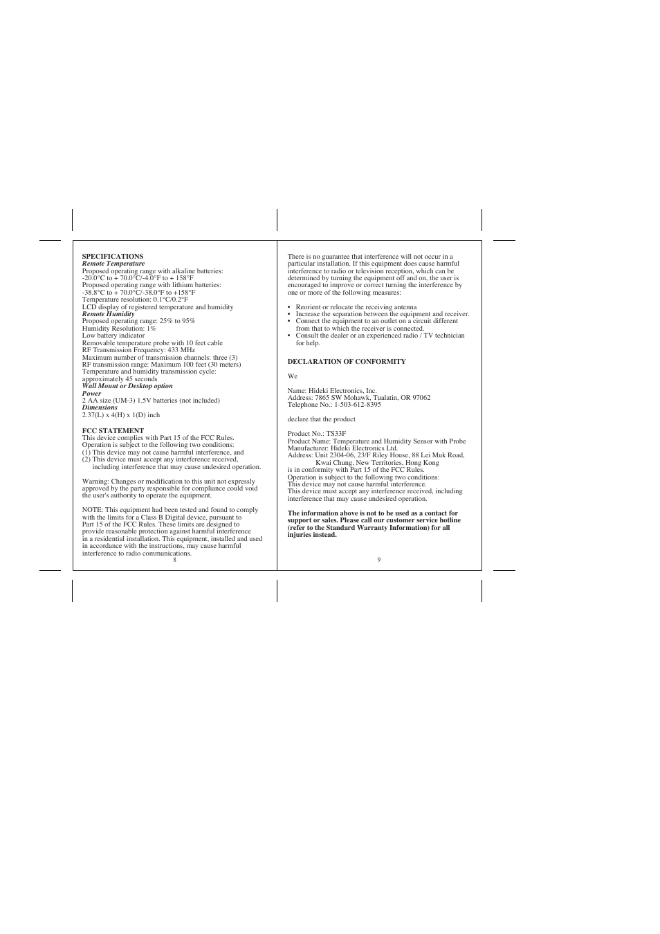 Honeywell TS33F User Manual | Page 5 / 18