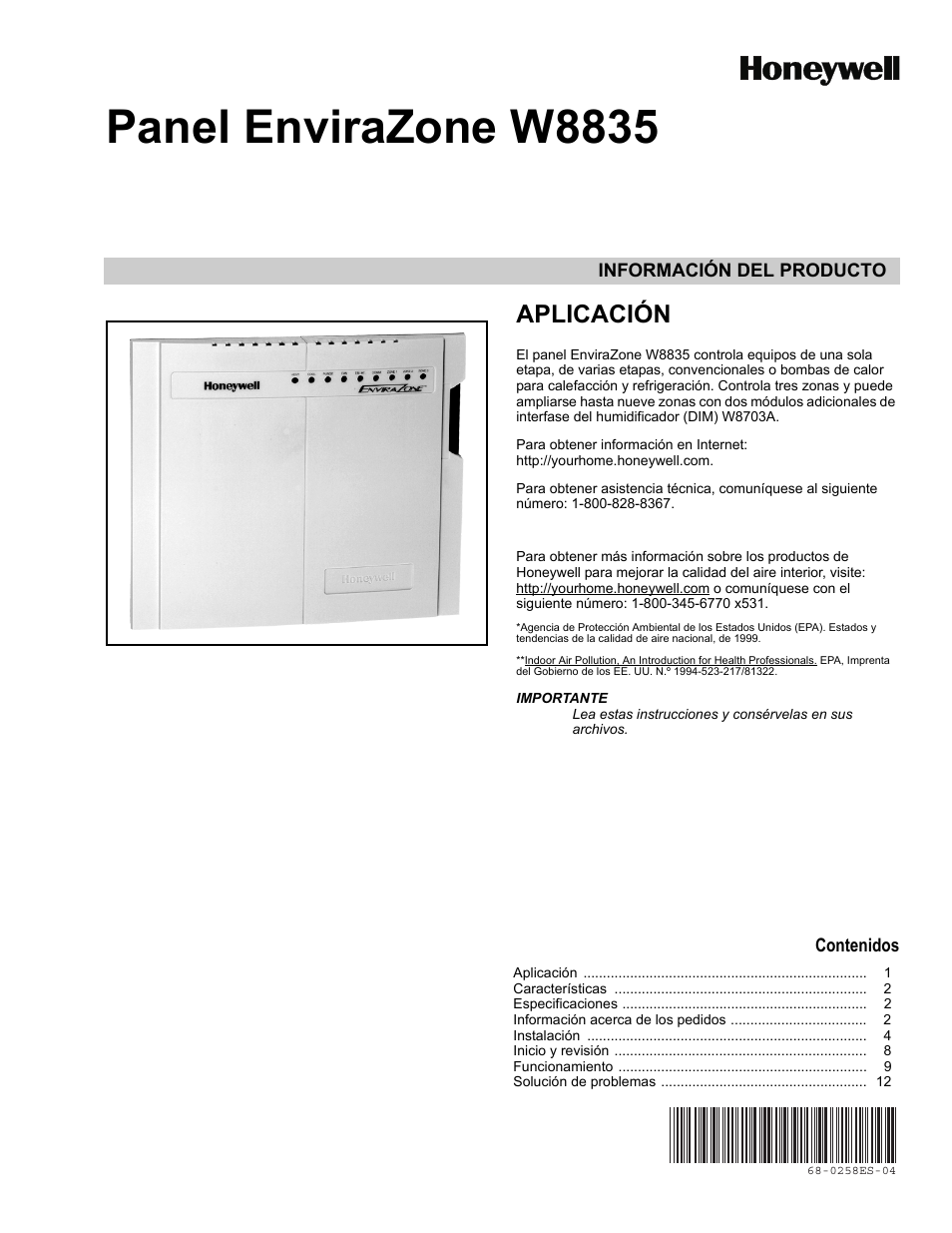 Aplicación, Panel envirazone w8835 | Honeywell ENVIRAZONE PANEL W8835 User Manual | Page 17 / 32