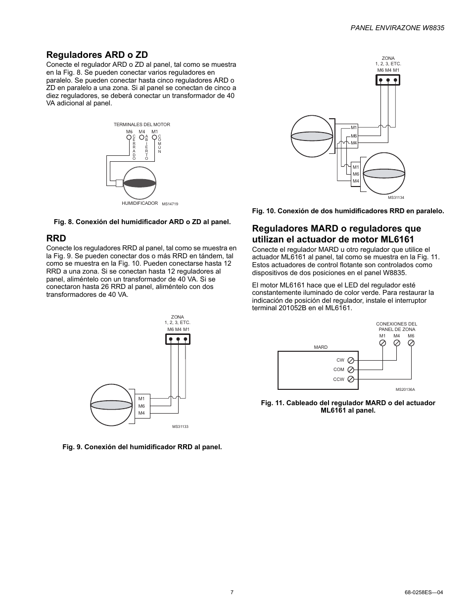 Reguladores ard o zd, Panel envirazone w8835 | Honeywell ENVIRAZONE PANEL W8835 User Manual | Page 23 / 32