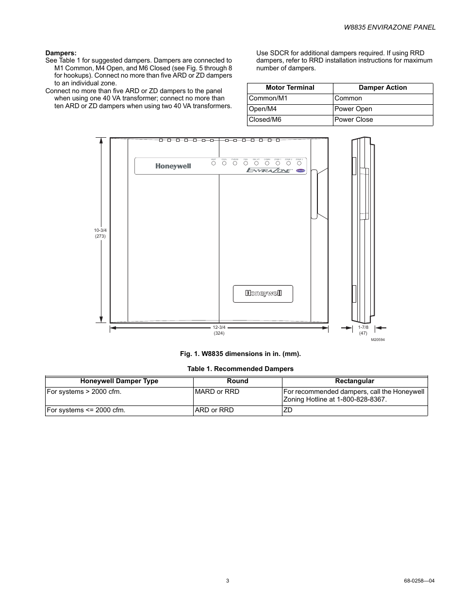 Honeywell ENVIRAZONE PANEL W8835 User Manual | Page 3 / 32