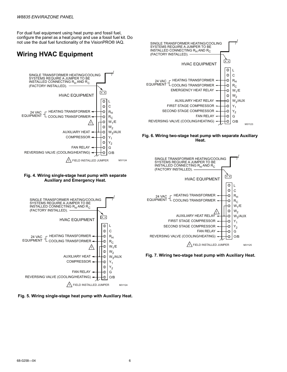 Wiring hvac equipment | Honeywell ENVIRAZONE PANEL W8835 User Manual | Page 6 / 32