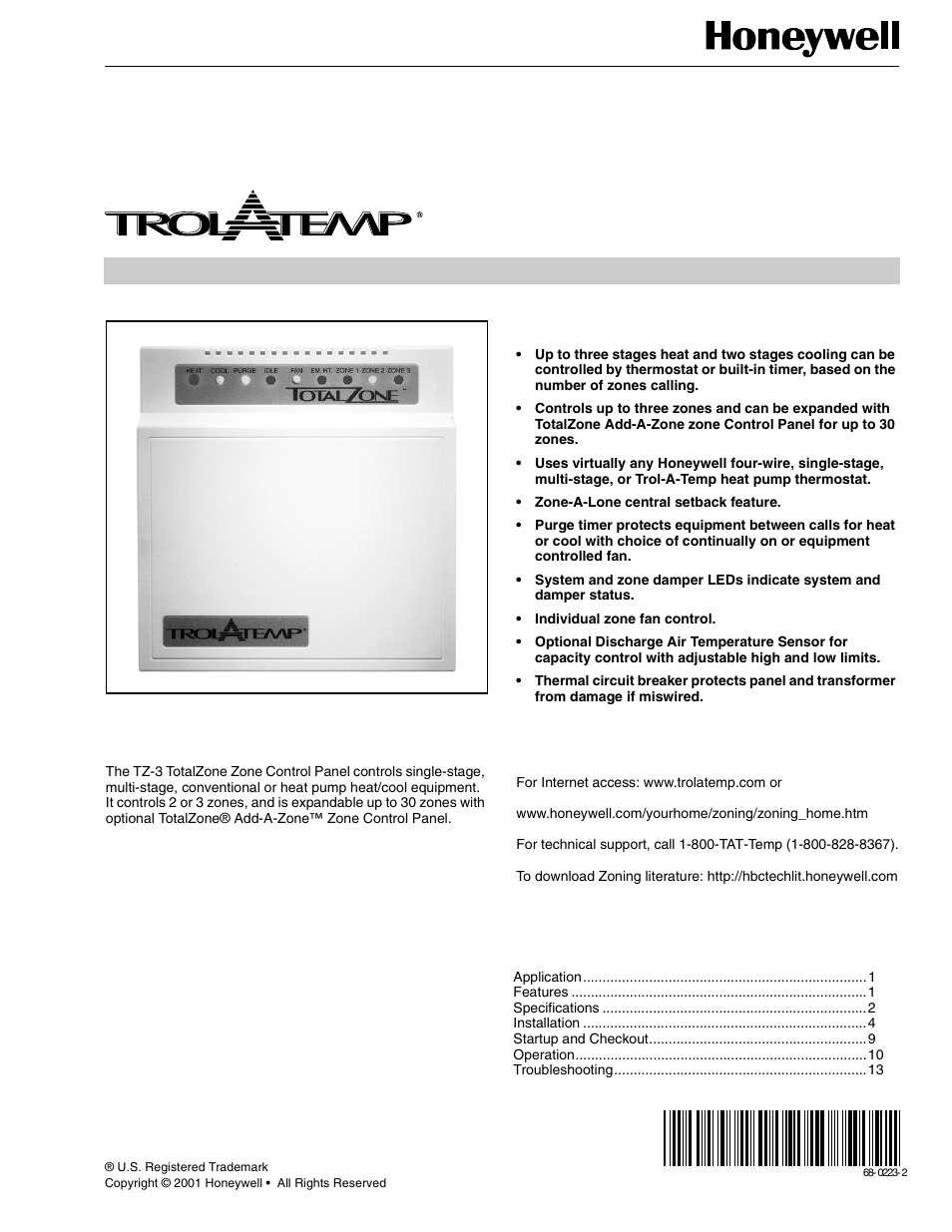 Honeywell TOTALZONE TZ-3 User Manual | 16 pages