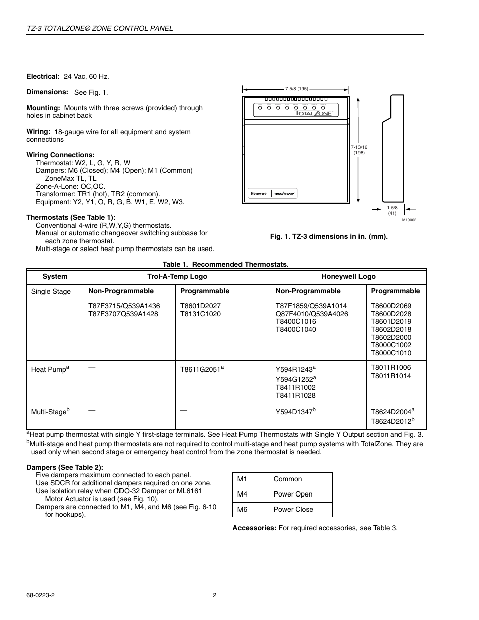 Specifications | Honeywell TOTALZONE TZ-3 User Manual | Page 2 / 16